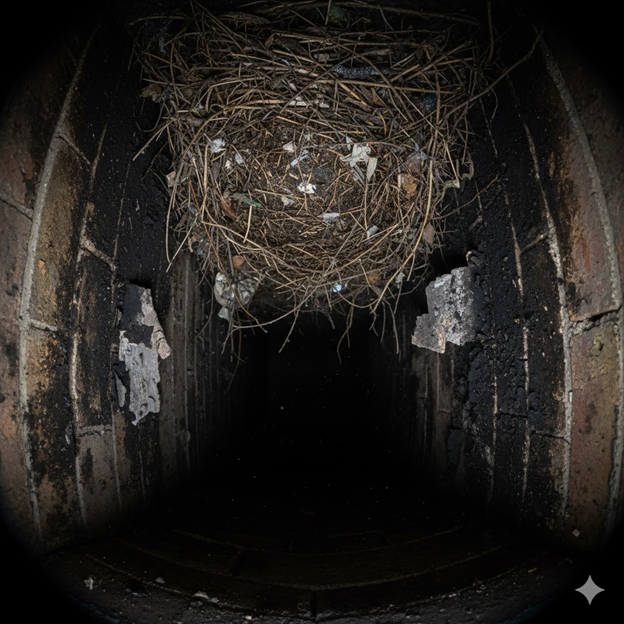 Birds Nest in a Fireplace Chimney