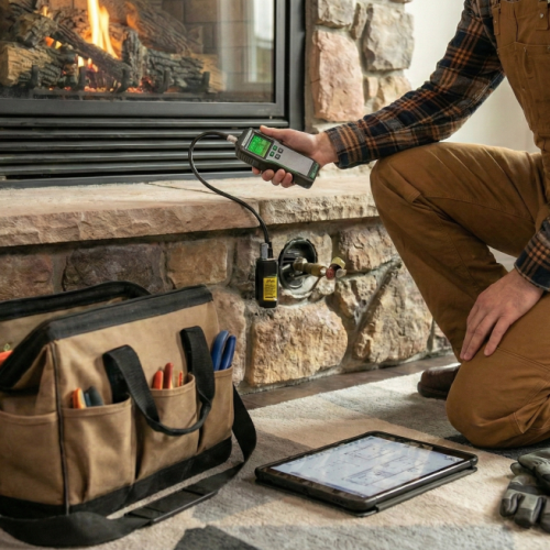 Closeup of a Gas Fireplace Inspection