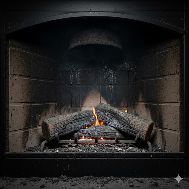 Dirty Fireplace With Soot and Debris That Needs to Be Cleaned Out