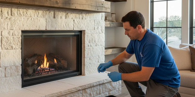 Fireworx Technician That Is Fixing a Gas Fireplace Thermocouple Issue