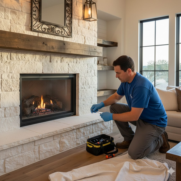 Fireworx Technician That Is Fixing a Gas Fireplace Thermocouple Issue