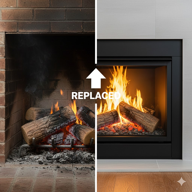 Gas Fireplace Logs That Need to Be Replaced vs a Newly Installed Logs