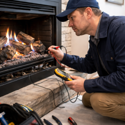 Man Inspecting a Fireplace