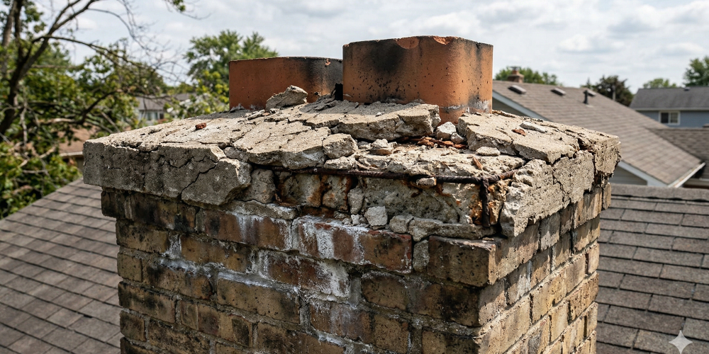 Chimney Crown Damage on a House