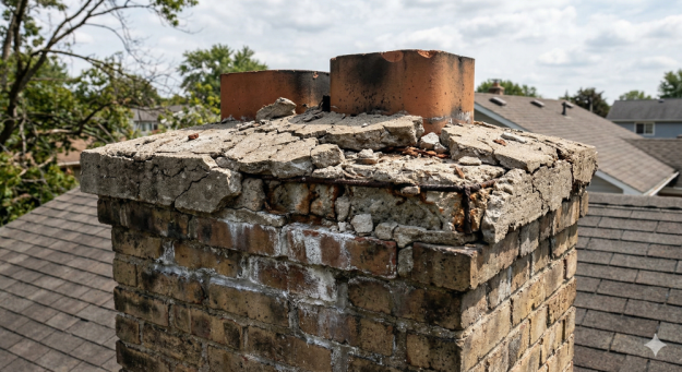 Chimney Crown Damage on a House