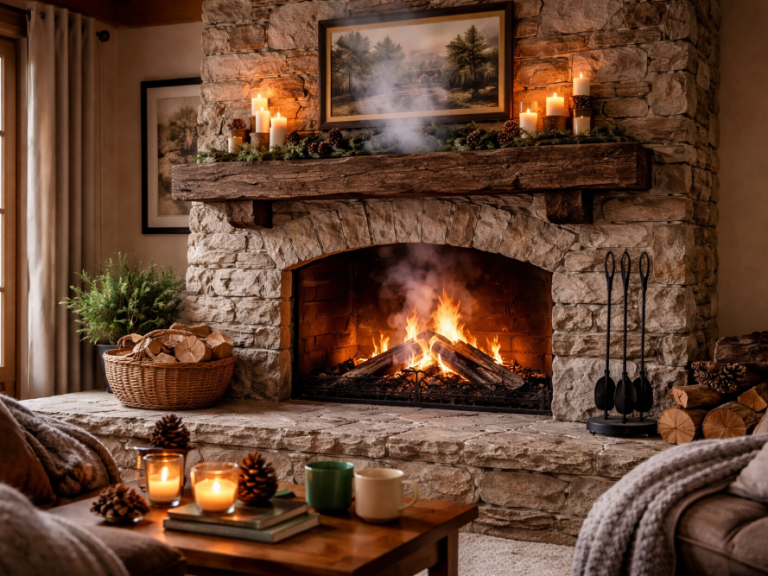 Fireplace with Smoke Coming Out of It