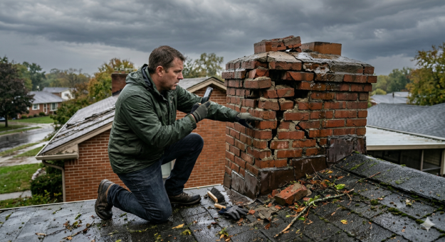 Rain and Storm Damaged Chimney