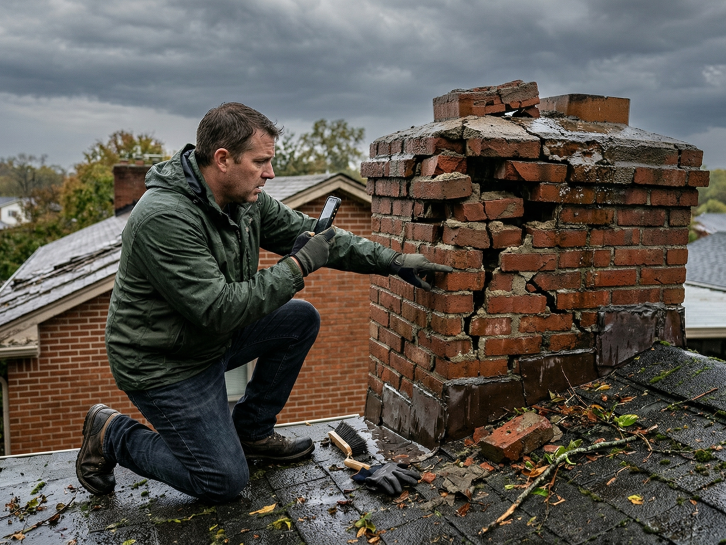 Rain and Storm Damaged Chimney