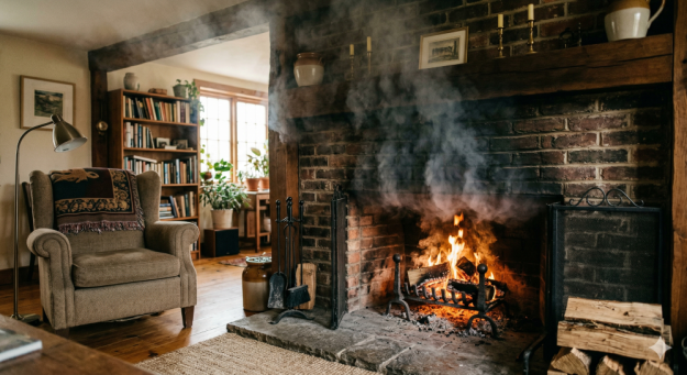 Smoke Coming Out of the Fireplace
