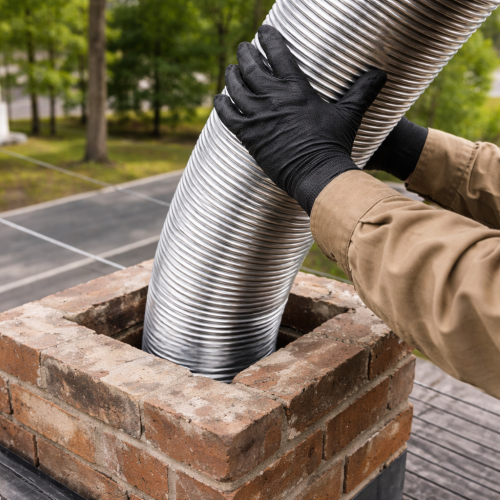 Chimney Liner Installation in Progress with Fireworx