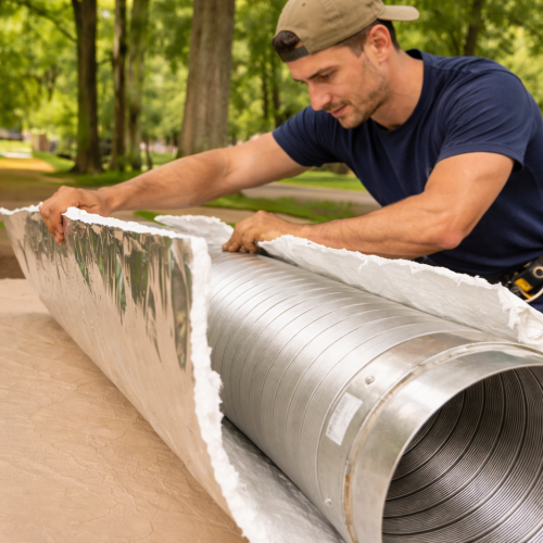 Fireplace Contractor Getting a Chimney Liner Prepared to Be Installed